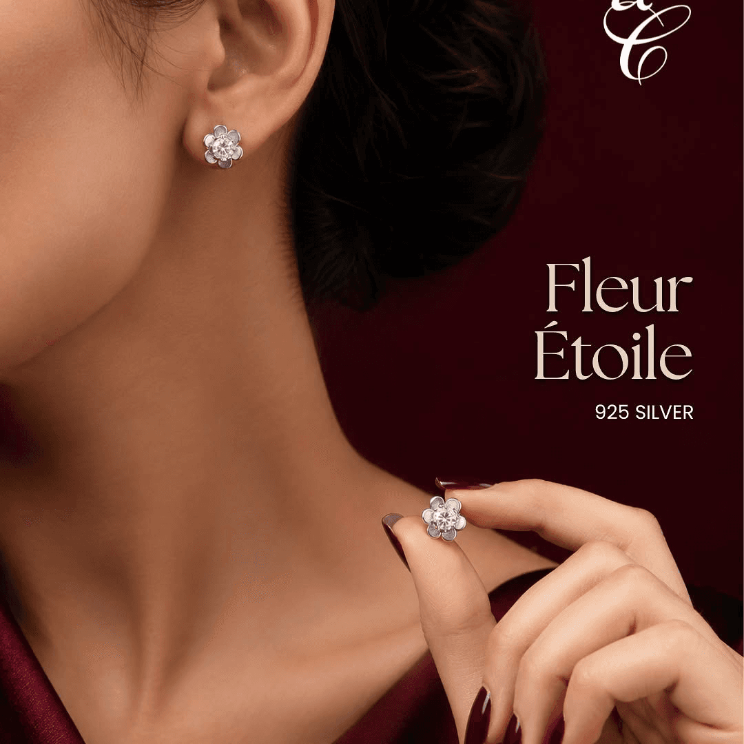 Fleur Étoile 925 silver floral stud earrings
