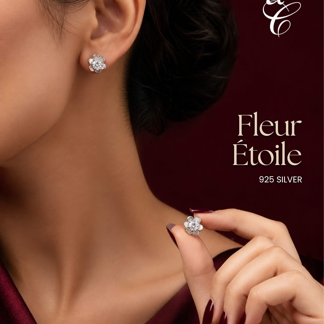 Fleur Étoile 925 silver floral stud earrings